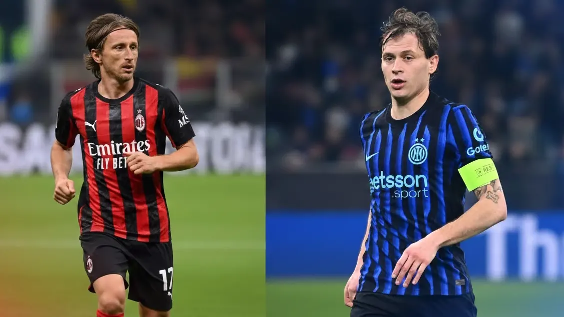 Luka Modrić playing for AC Milan and Nicolò Barella playing for Inter Milan during the 2026 Derby della Madonnina at San Siro
