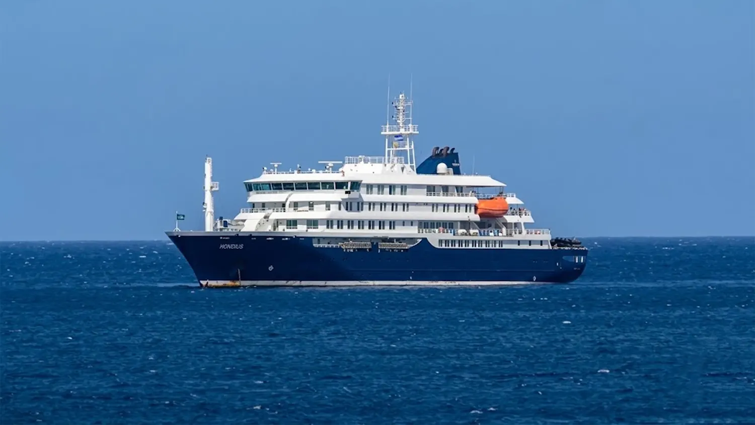 The MV Hondius expedition cruise ship anchored in the Atlantic Ocean off the coast of Praia, Cape Verde, during a medical quarantine